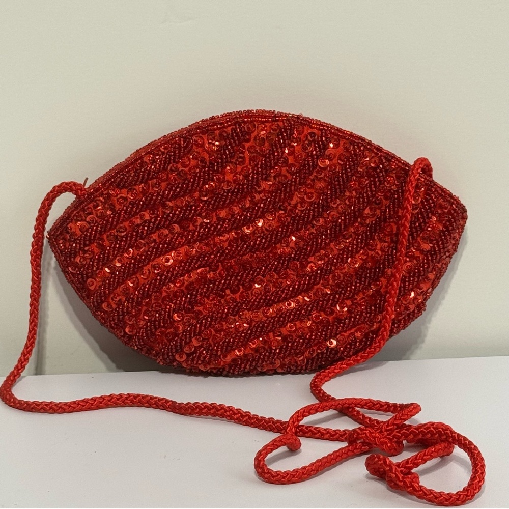 Inge Christopher Red Beaded Sequin Crossbody Clut… - image 3